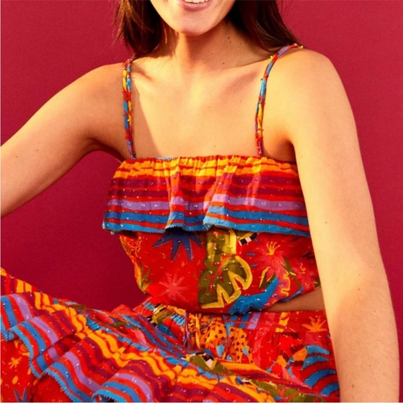 Farm Rio Red Magic Forest Crop Top Small - Picture 4 of 8